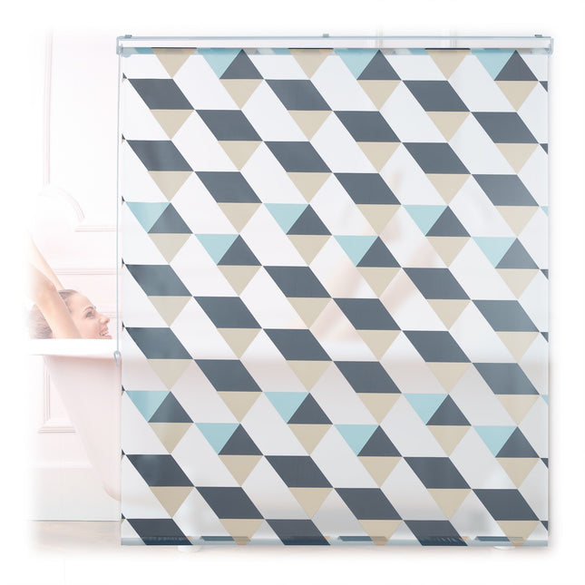 Water-Repellent Bath Roller Blind, Geometric Design