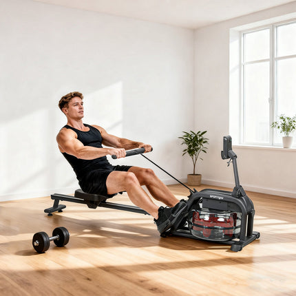 Water Rowing Machine, 6-11L Tank, LCD Monitor, 135kg Capacity