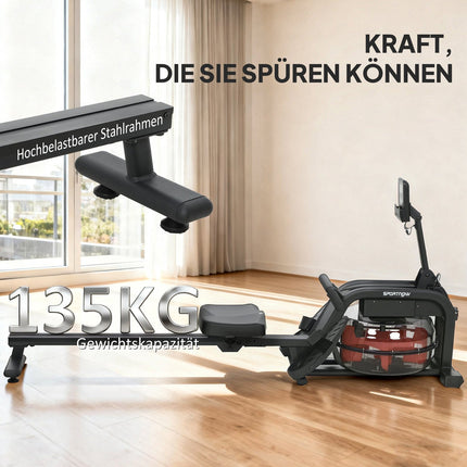 Water Rowing Machine, 6-11L Tank, LCD Monitor, 135kg Capacity
