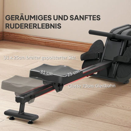 Water Rowing Machine, 6-11L Tank, LCD Monitor, 135kg Capacity