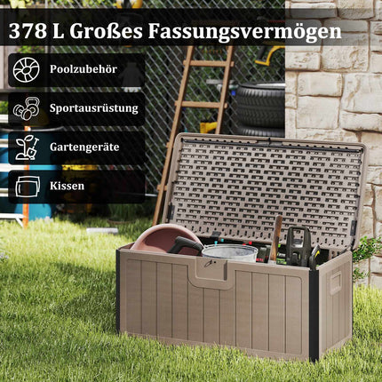 Waterproof 378L Garden Storage Box with Lockable Lid