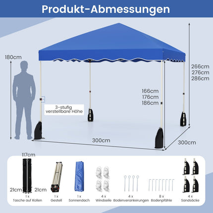 Waterproof 3x3m Pop-Up Gazebo with Roll Bag, Blue