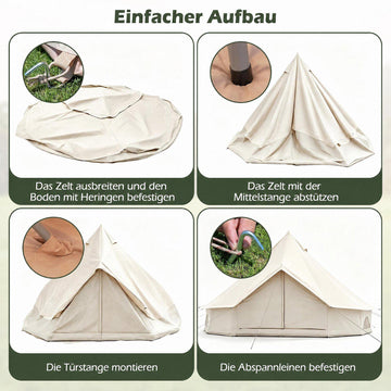 Waterproof Bell Tent with Stove Jack, Mesh Windows, Beige