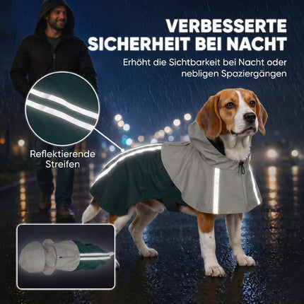 Waterproof Dog Raincoat with Reflective Stripes, Green