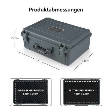 Waterproof Hard Shell Camera Case, 22", Adjustable Foam