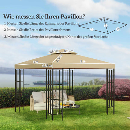Waterproof Pavilion Replacement Roof 3x3m, Double Vent Beige