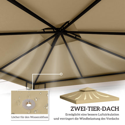 Waterproof Pavilion Replacement Roof 3x3m, Double Vent Beige