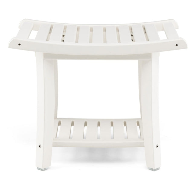 Waterproof Shower Bench with Curved Seat, 2-Tier Storage