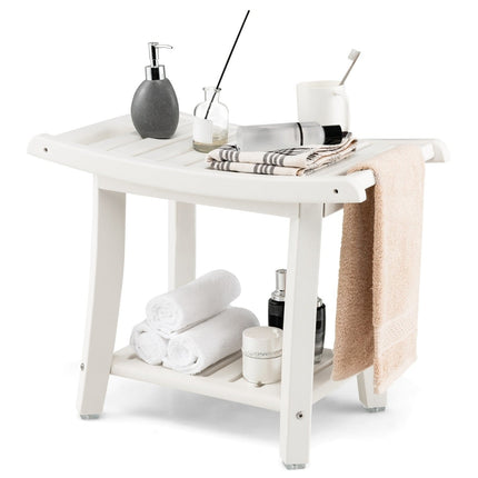 Waterproof Shower Bench with Curved Seat, 2-Tier Storage