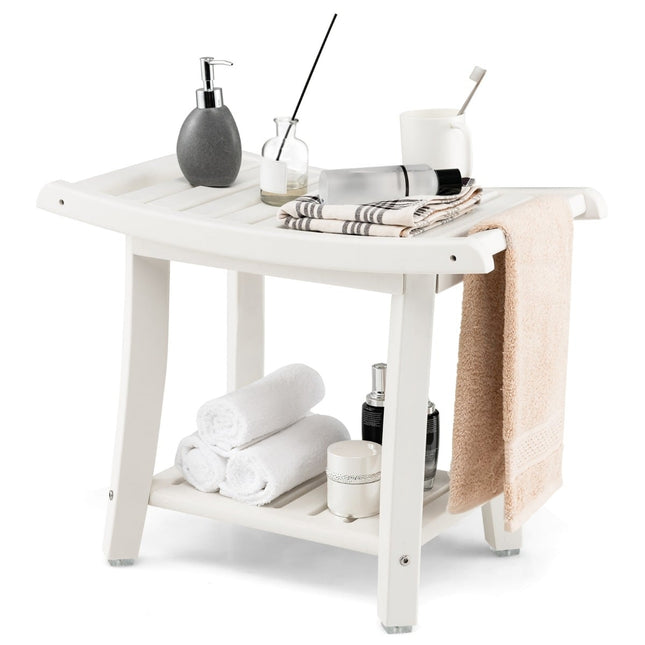 Waterproof Shower Bench with Curved Seat, 2-Tier Storage