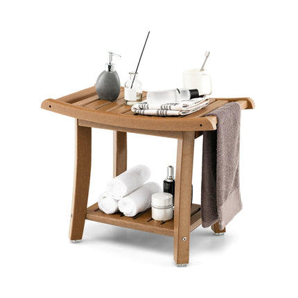 Waterproof Shower Bench with Curved Seat, 2-Tier Storage