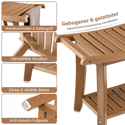 Waterproof Shower Bench with Curved Seat, 2-Tier Storage
