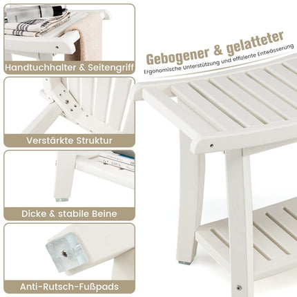 Waterproof Shower Bench with Curved Seat, 2-Tier Storage