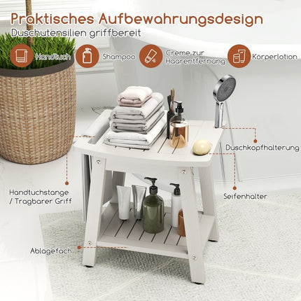 Waterproof Shower Stool with Handle & Shelf, 150kg Capacity