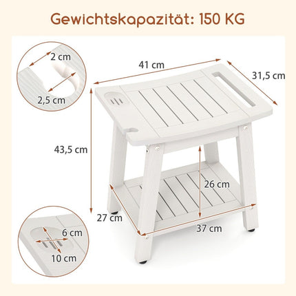 Waterproof Shower Stool with Handle & Shelf, 150kg Capacity