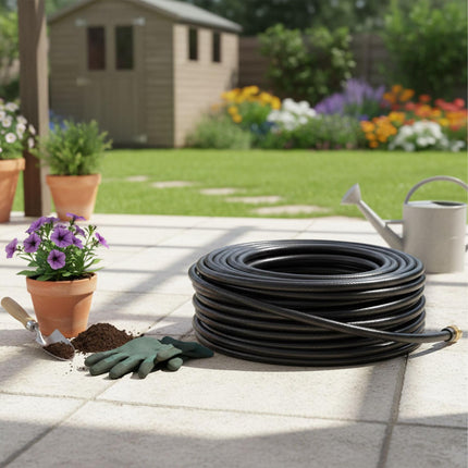 Weatherproof Black Garden Hose, UV-Resistant, 1/2" Fittings