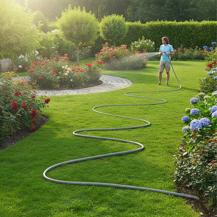 Weatherproof Grey Garden Hose, UV-Resistant Fabric, 1/2-Inch