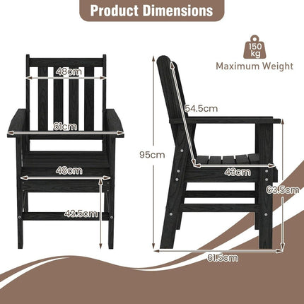 Weatherproof HDPE Outdoor Chair, Wood-Look, Black