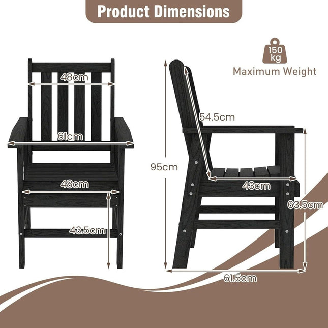 Weatherproof HDPE Outdoor Chair, Wood-Look, Black