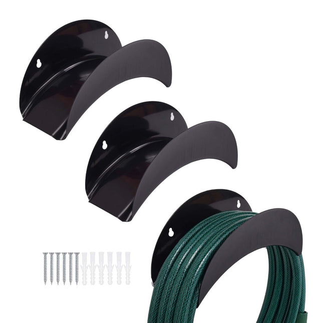 Weatherproof Iron Hose Holders, Set of 3, Black