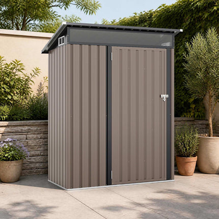 Weatherproof Metal Garden Shed, 150 x 89 x 185 cm, Light Grey