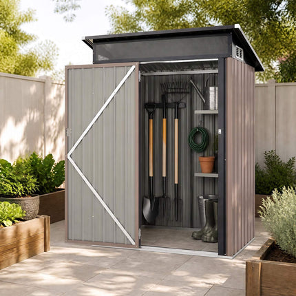 Weatherproof Metal Garden Shed, 150 x 89 x 185 cm, Light Grey