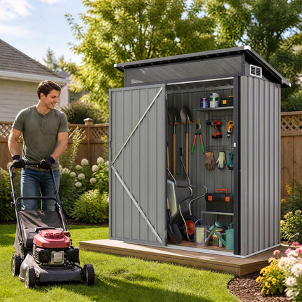 Weatherproof Metal Garden Shed, 150 x 89 x 185 cm, Light Grey
