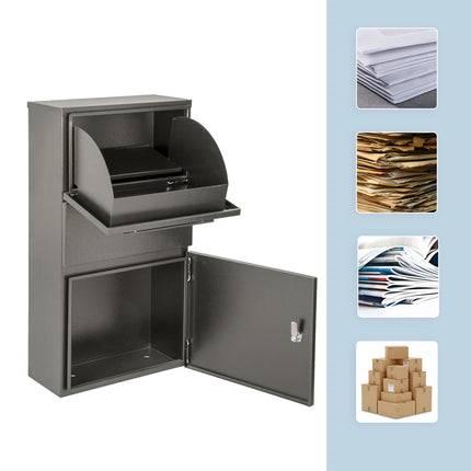 Weatherproof Metal Parcel Box, Dark Gray, Lockable