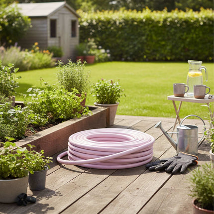 Weatherproof Pink Garden Hose, UV-Resistant, 1/2-Inch