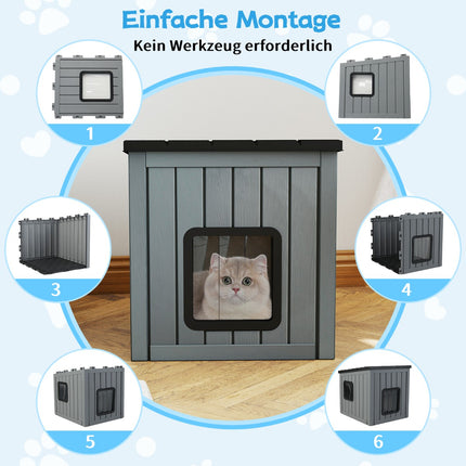 Weatherproof Plastic Cat House with Dual PVC Doors