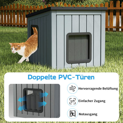 Weatherproof Plastic Cat House with Dual PVC Doors