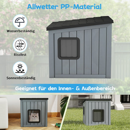 Weatherproof Plastic Cat House with Dual PVC Doors