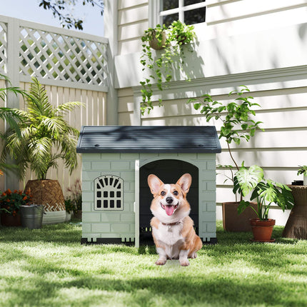 Weatherproof Plastic Dog House with Lockable Door