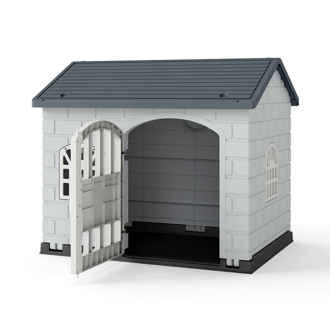 Weatherproof Plastic Dog House with Lockable Door
