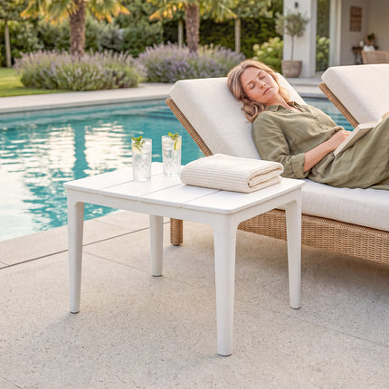 Weatherproof Plastic Outdoor Side Table, 70x53 cm, 35 kg Capacity