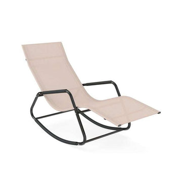 Weatherproof Rocking Garden Lounger, Breathable Fabric, 143 x 57 x 86 cm, Beige