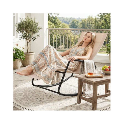Weatherproof Rocking Garden Lounger, Breathable Fabric, 143 x 57 x 86 cm, Beige