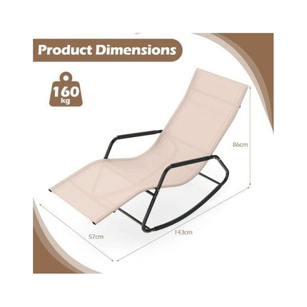 Weatherproof Rocking Garden Lounger, Breathable Fabric, 143 x 57 x 86 cm, Beige