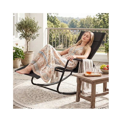 Weatherproof Rocking Garden Lounger, Breathable Fabric, 143 x 57 x 86 cm, Black