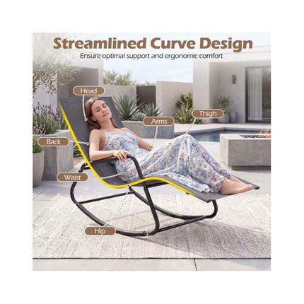 Weatherproof Rocking Garden Lounger, Breathable Fabric, 143 x 57 x 86 cm, Grey