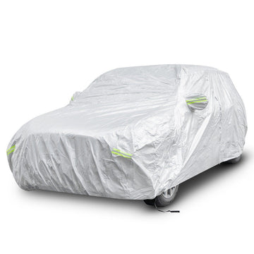 Weatherproof Vehicle Tarpaulin Car Cover with Zip Door 492 x 191 x 154 cm Silver