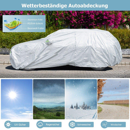 Weatherproof Vehicle Tarpaulin Car Cover with Zip Door 516 x 191 x 164 cm Silver