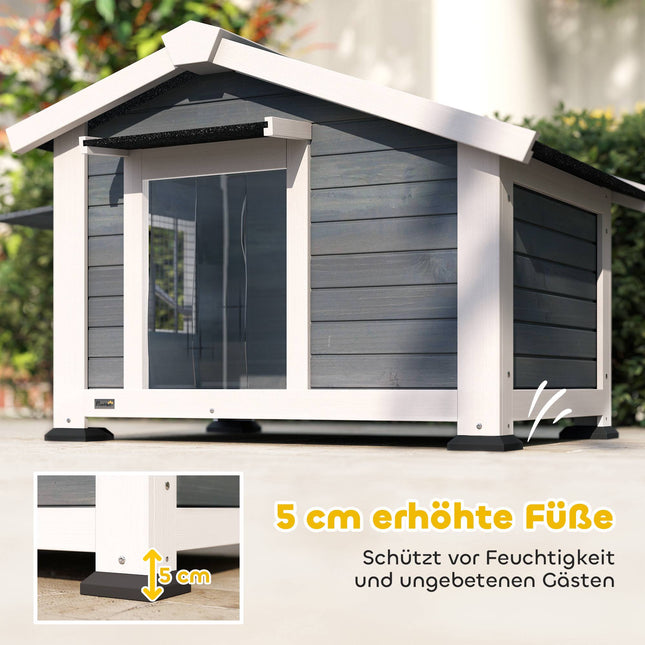 Weatherproof Wooden Dog House with Removable Floor, Grey