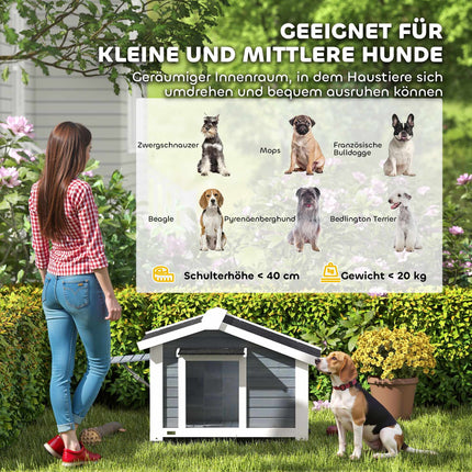 Weatherproof Wooden Dog House with Removable Floor, Grey