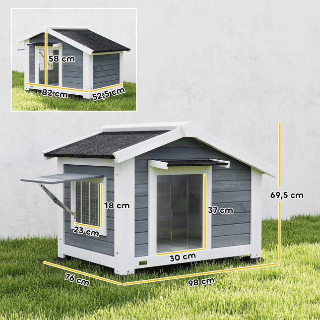Weatherproof Wooden Dog House with Removable Floor, Grey