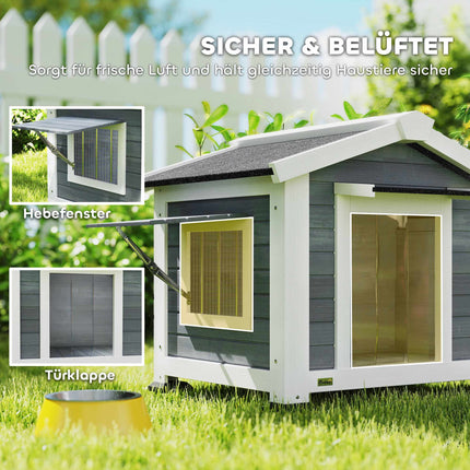 Weatherproof Wooden Dog House with Removable Floor, Grey