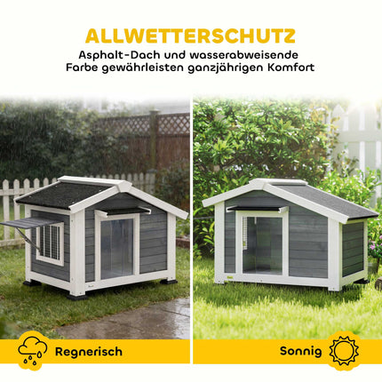 Weatherproof Wooden Dog House with Removable Floor, Grey
