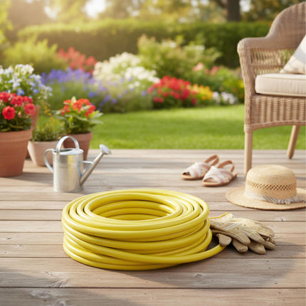 Weatherproof Yellow Garden Hose, UV-Resistant, 1/2 Inch Fittings