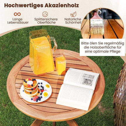 Weatherproof garden table made of acacia wood Round wooden table Side table Balcony table Bistro table