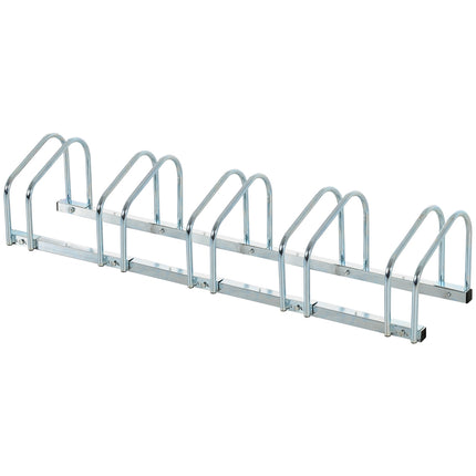 Weather-resistant bicycle rack in steel, floor and wall mount, holds 5